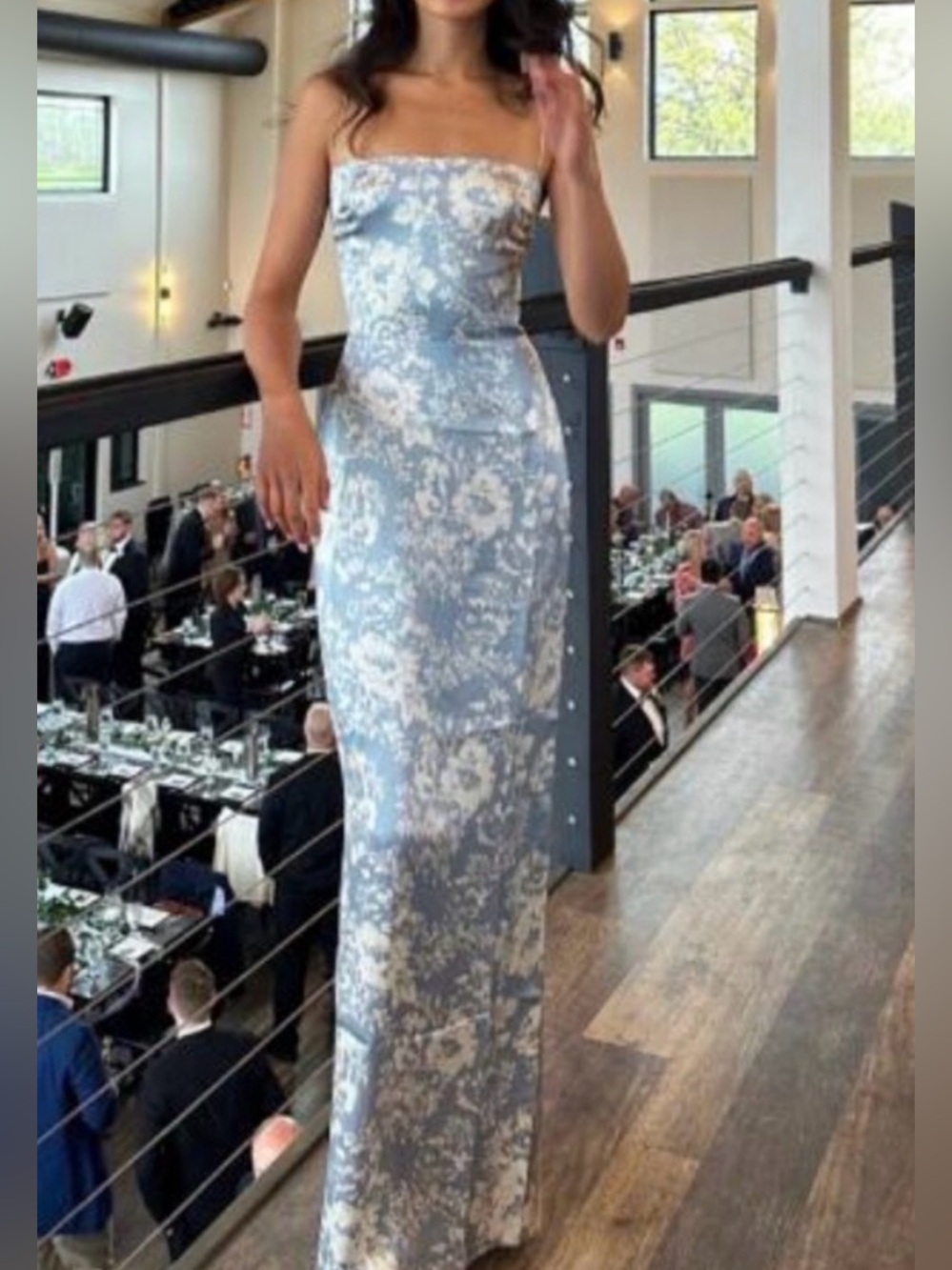 Reformation Frankie Floral Silk Maxi Dress Sz 6 Blue White Romantic Antique